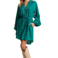 Emerald Belted Button-Up Biship Sleeve Mini Dress
