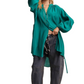 Emerald Belted Button-Up Biship Sleeve Mini Dress