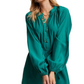 Emerald Belted Button-Up Biship Sleeve Mini Dress