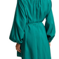 Emerald Belted Button-Up Biship Sleeve Mini Dress