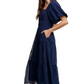 Navy Puff Sleeve Tiered Ruffle Lace Maxi Dress