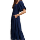 Navy Puff Sleeve Tiered Ruffle Lace Maxi Dress