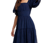 Navy Puff Sleeve Tiered Ruffle Lace Maxi Dress