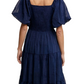 Navy Puff Sleeve Tiered Ruffle Lace Maxi Dress