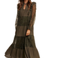 Olive Lace Tiered Tie Detail Bishop Sleeve Maxi Dress
