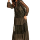 Olive Lace Tiered Tie Detail Bishop Sleeve Maxi Dress