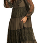 Olive Lace Tiered Tie Detail Bishop Sleeve Maxi Dress