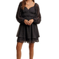 Black Lace Long Sleeve Mini Ruffle Layer Dress