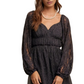 Black Lace Long Sleeve Mini Ruffle Layer Dress