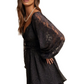 Black Lace Long Sleeve Mini Ruffle Layer Dress