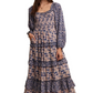 Blue and Blush Floral Ruffle Tiered Maxi Dress