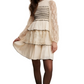 Cream Tiered Mini Dress with Lace Sleeves