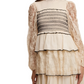 Cream Tiered Mini Dress with Lace Sleeves
