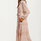 Long Sleeve Ruffle Tiered Maxi Shirt Dress with Tie Waist