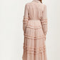 Long Sleeve Ruffle Tiered Maxi Shirt Dress with Tie Waist