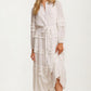 Long Sleeve Ruffle Tiered Maxi Shirt Dress with Tie Waist