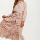 Long Sleeve Ruffle Tiered Maxi Shirt Dress with Tie Waist