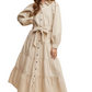 Beige Tiered Belted Bishop Sleeve Maxi Shirt Dress