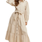 Beige Tiered Belted Bishop Sleeve Maxi Shirt Dress