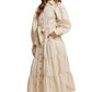 Beige Tiered Belted Bishop Sleeve Maxi Shirt Dress