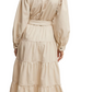 Beige Tiered Belted Bishop Sleeve Maxi Shirt Dress