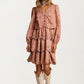 Tiered Lace Dress with Scalloped Hem and Long Sleeves