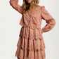 Tiered Lace Dress with Scalloped Hem and Long Sleeves