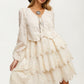 Tiered Lace Dress with Scalloped Hem and Long Sleeves