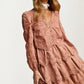 Tiered Lace Dress with Scalloped Hem and Long Sleeves