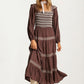 Smocked Bodice Tiered Maxi Dress with Embroidered Trim
