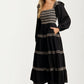 Smocked Bodice Tiered Maxi Dress with Embroidered Trim