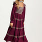 Smocked Bodice Tiered Maxi Dress with Embroidered Trim