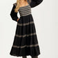 Smocked Bodice Tiered Maxi Dress with Embroidered Trim