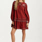 Long Sleeve Mini Dress with Scalloped Trim and Ruffle Detail