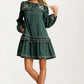 Long Sleeve Mini Dress with Scalloped Trim and Ruffle Detail