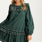 Long Sleeve Mini Dress with Scalloped Trim and Ruffle Detail