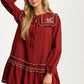 Long Sleeve Mini Dress with Scalloped Trim and Ruffle Detail