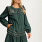 Long Sleeve Mini Dress with Scalloped Trim and Ruffle Detail