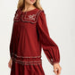 Long Sleeve Mini Dress with Scalloped Trim and Ruffle Detail