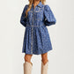 Blue Denim Mini Dress With Western Stitch Detail And Puff Sleeves