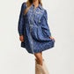 Blue Denim Mini Dress With Western Stitch Detail And Puff Sleeves