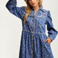 Blue Denim Mini Dress With Western Stitch Detail And Puff Sleeves