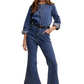 Denim Button-Front Flare Jumpsuit