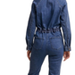 Denim Button-Front Flare Jumpsuit