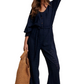 Navy Eyelet Wide-Leg Adjustable Waist Jumpsuit