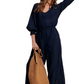 Navy Eyelet Wide-Leg Adjustable Waist Jumpsuit