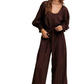 Chocolate Brown Eyelet Wide-Leg Tie Waist Jumpsuit