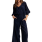 Navy Eyelet Wide-Leg Adjustable Waist Jumpsuit