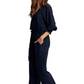 Navy Eyelet Wide-Leg Adjustable Waist Jumpsuit
