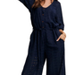 Navy Eyelet Wide-Leg Adjustable Waist Jumpsuit
